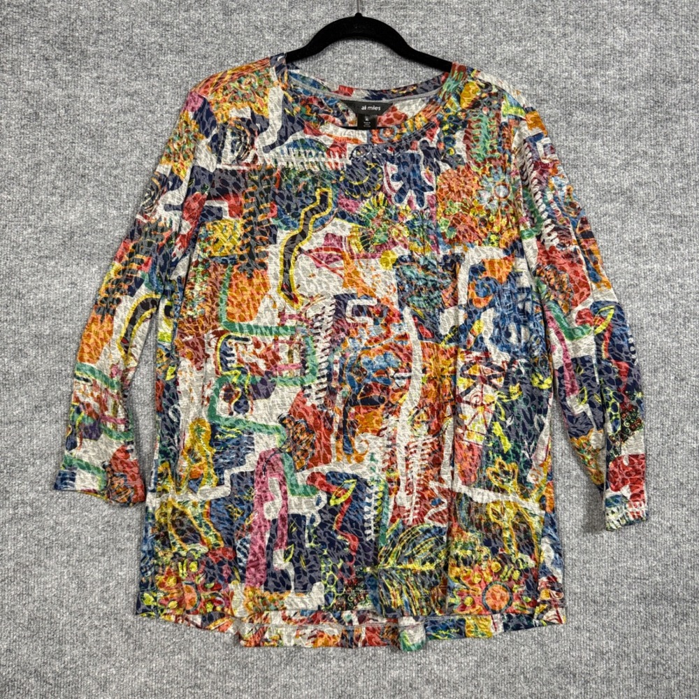 Ali Miles Size XL Top Blouse Mutli Rayon Blend Tropical Abstract Maximalist